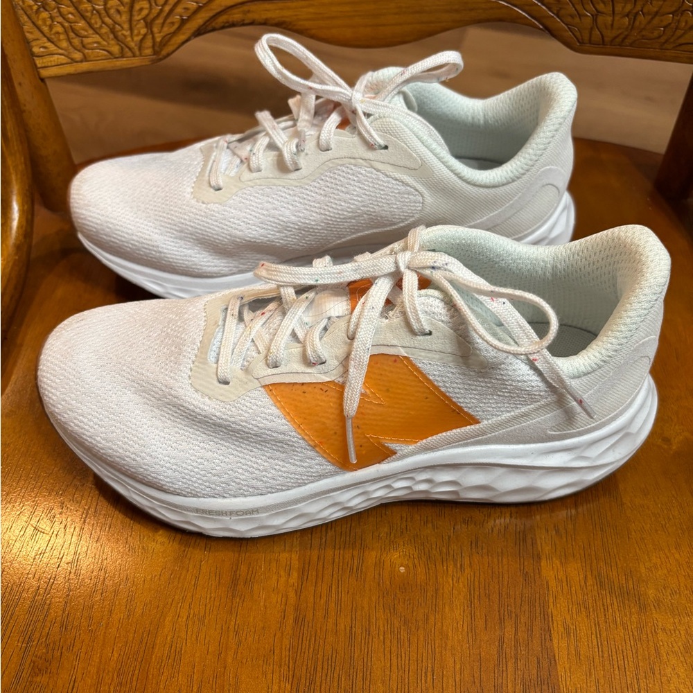 Women’s New Balance White Lightweight Sneakers with Orange Accent